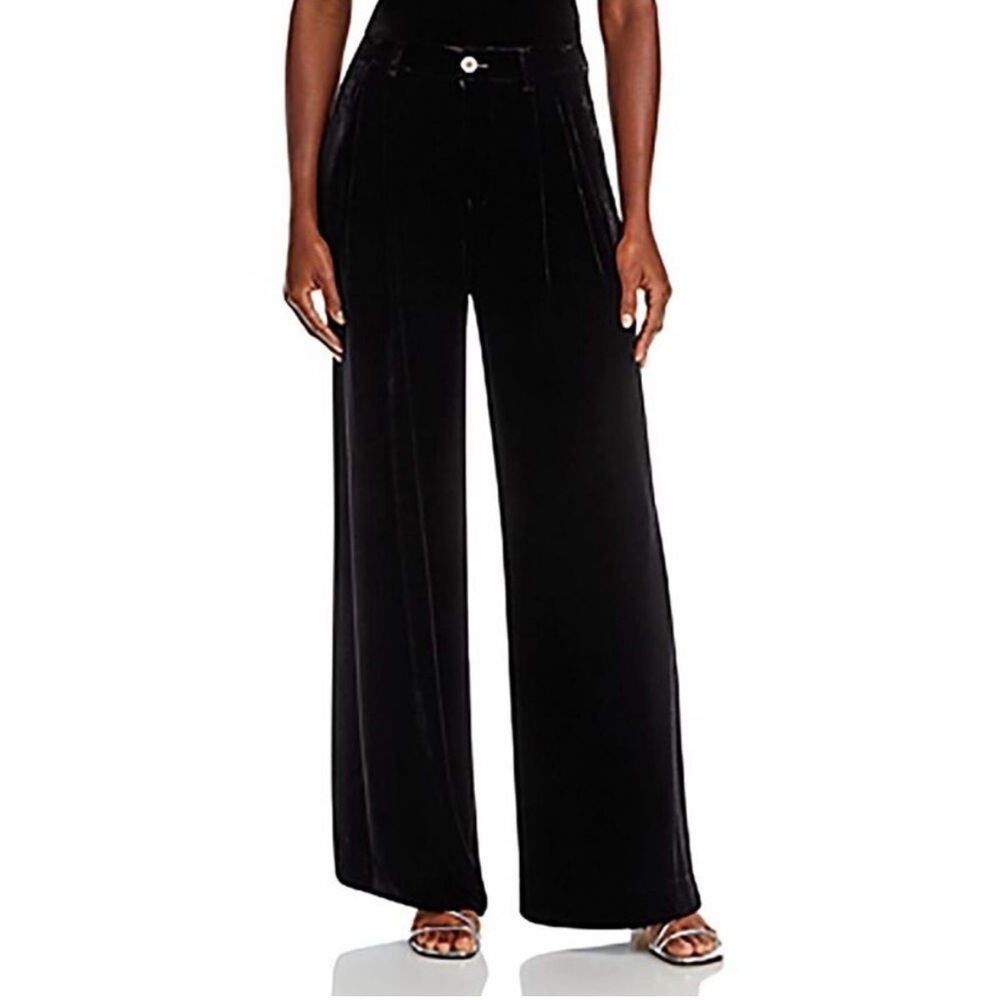 NWT Bella Dahl Womens Black Velvet High Rise Wide Leg Trouser Pants